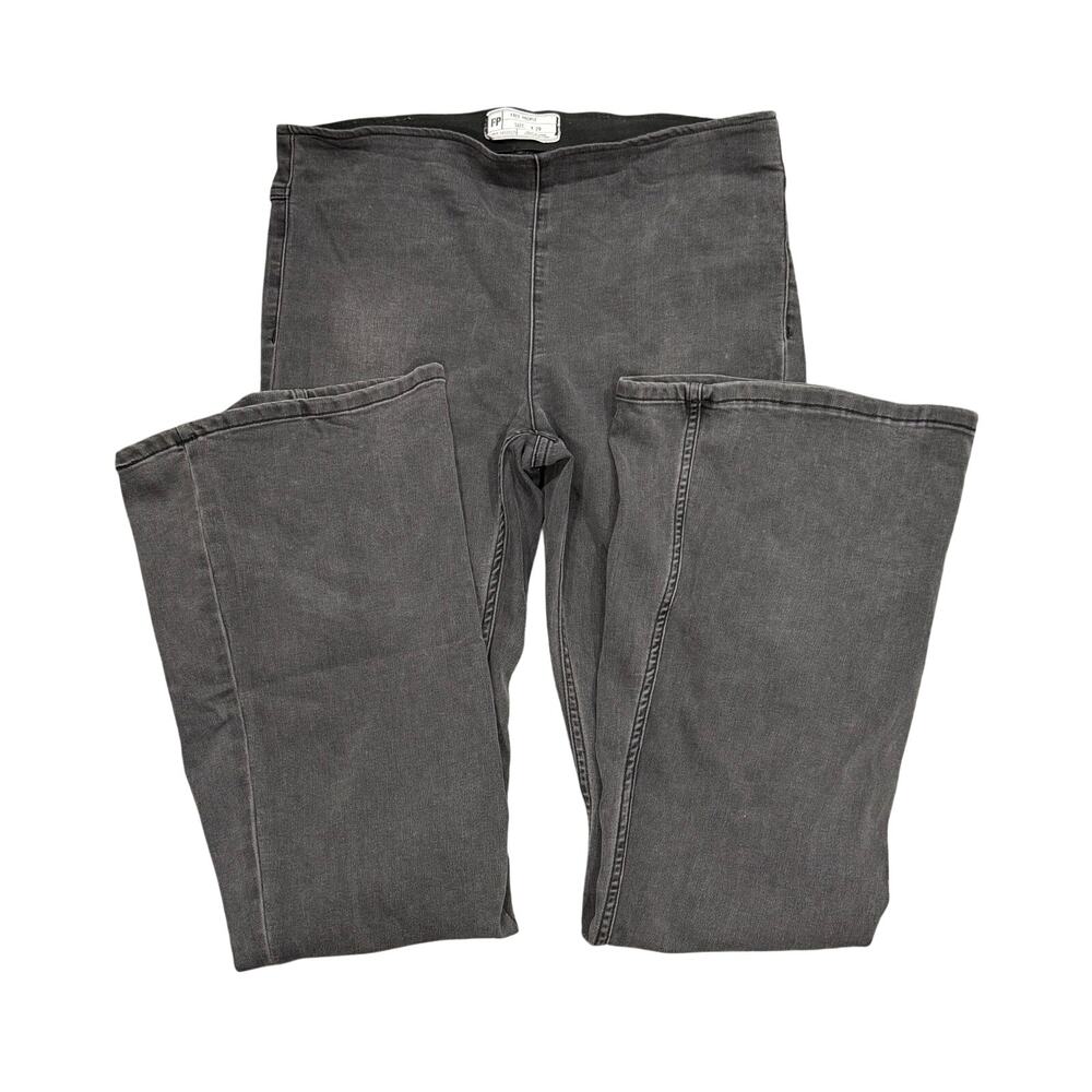 Free People Penny Pull On Flare Jeans Washed Black Stretch Denim W29